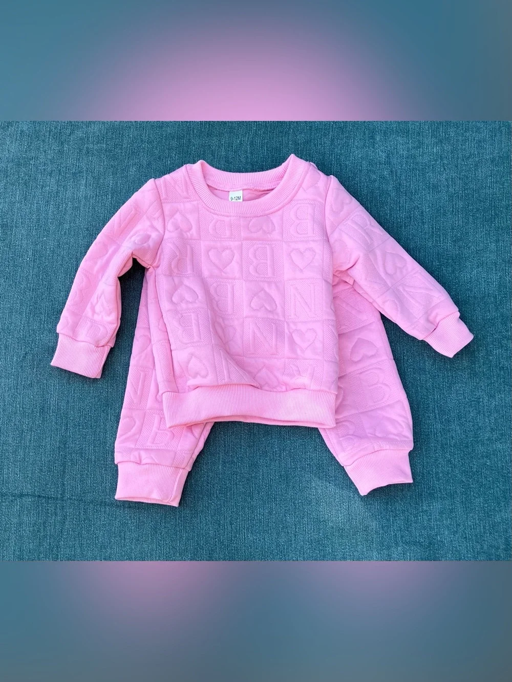 Baby Pink Quilted Heart Two-Piece Sweatshirt and Joggers Set
